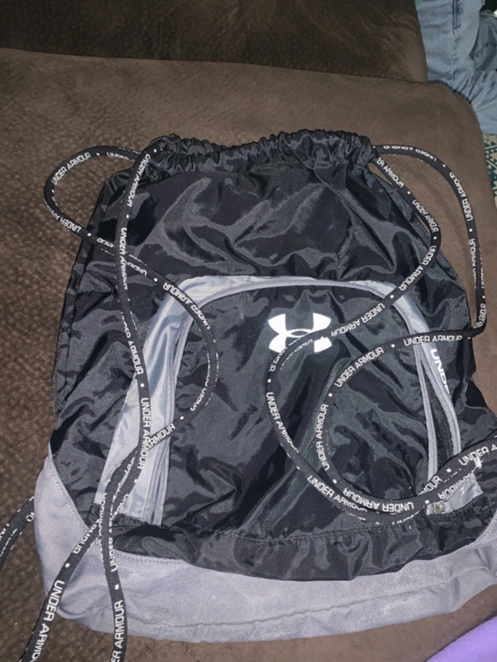GUC Under Armour Black Drawstring Backpack with Logo-Print Cords